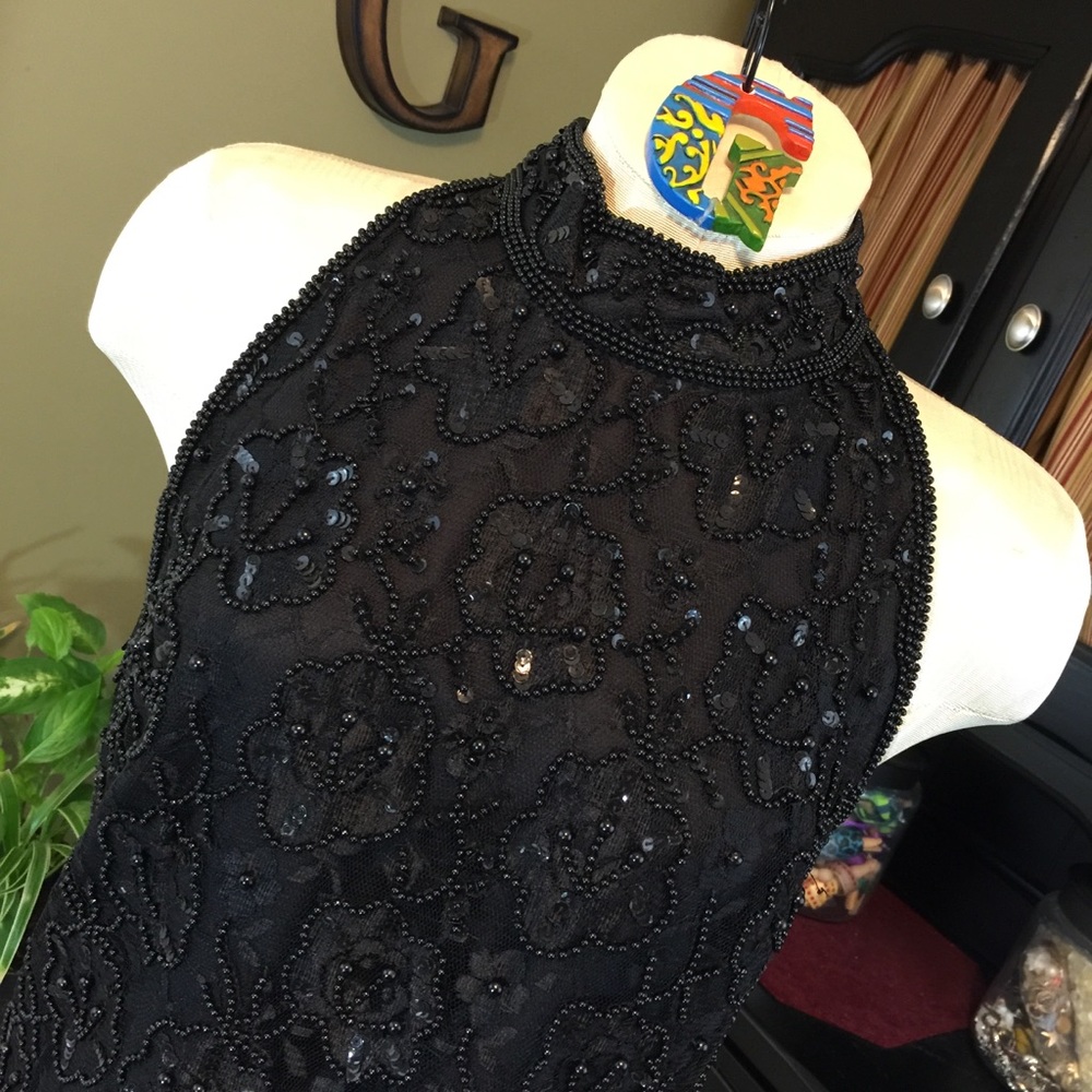 Laurence Kazar Black Beaded vintage blouse/top - Picture 3 of 5